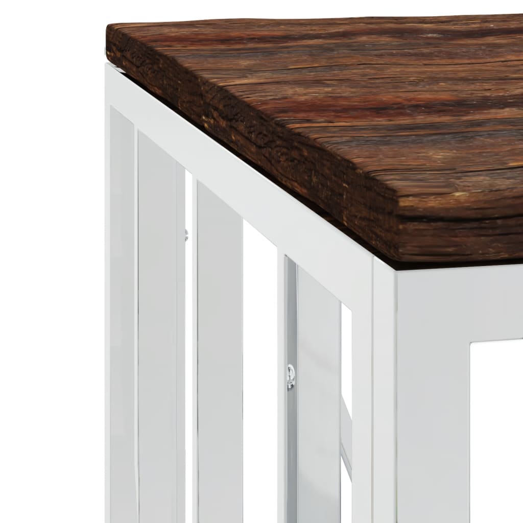 Mesa De Centro Acero Inoxidable Y Madera Reciclada Plateada._3