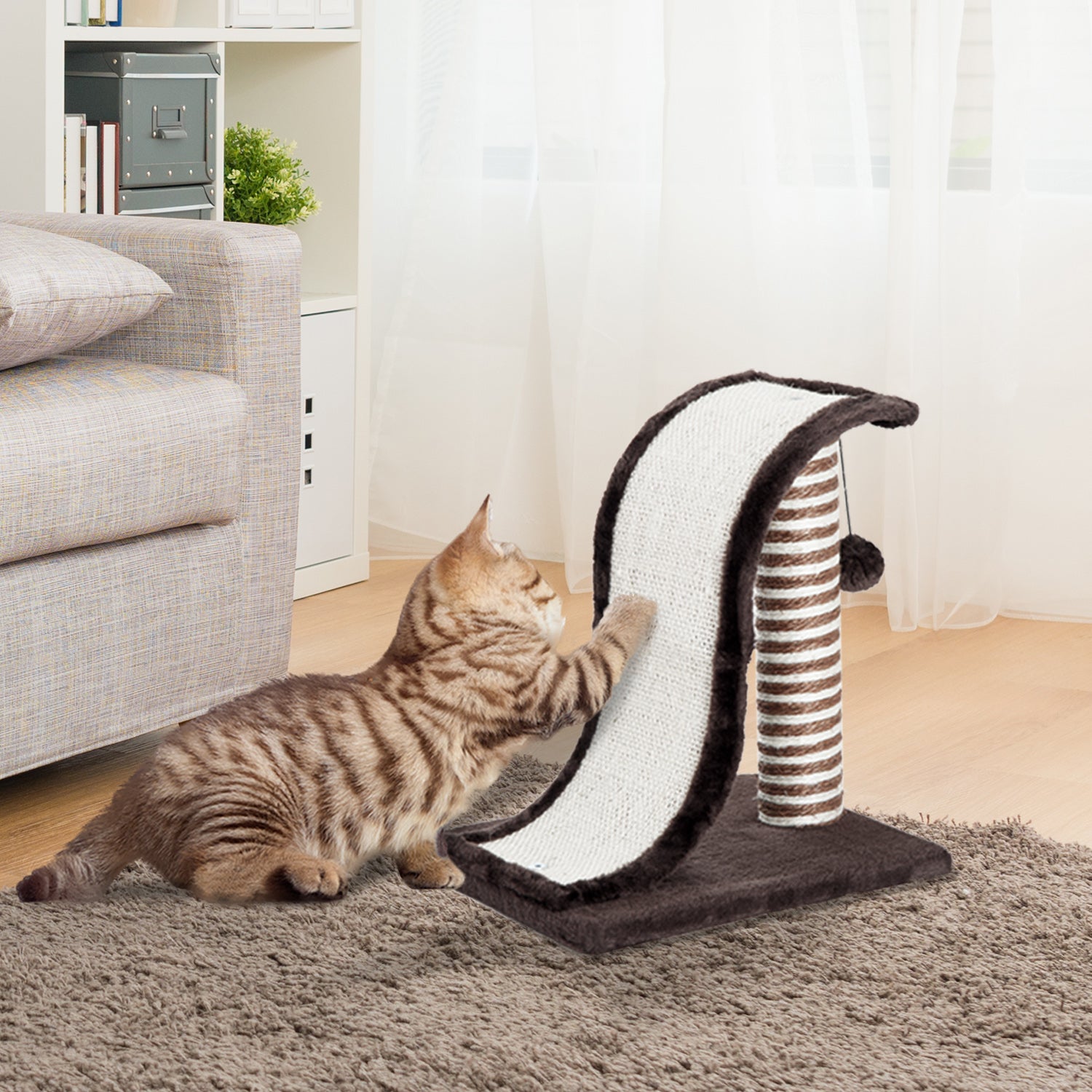 Pawhut Rascador Árbol Para Gatos De Sisal Para Jugar Y Arañar Marrón Crema_1
