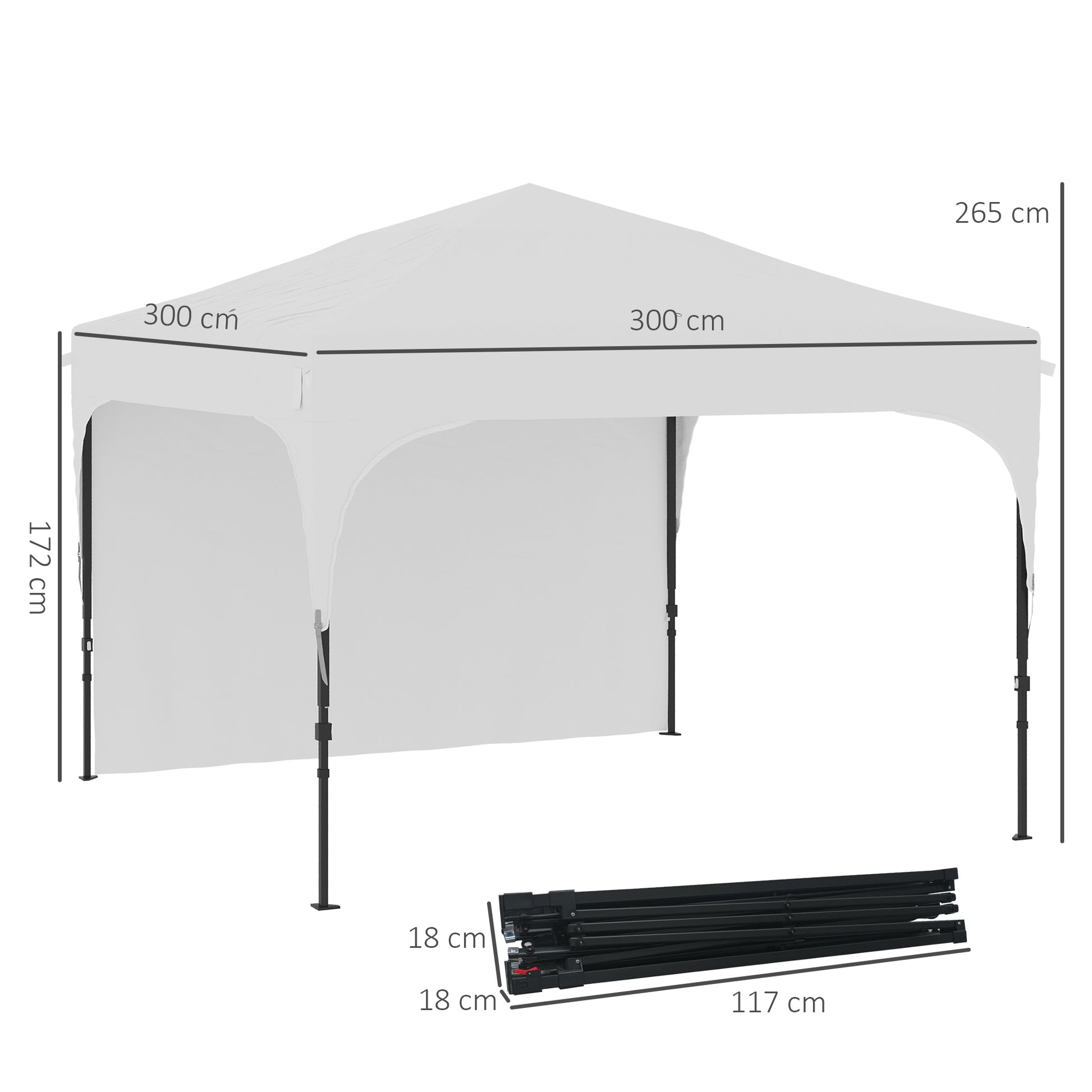 Outsunny Carpa Plegable 3x3 M Altura Ajustable 1 Pared Lateral Blanco_2