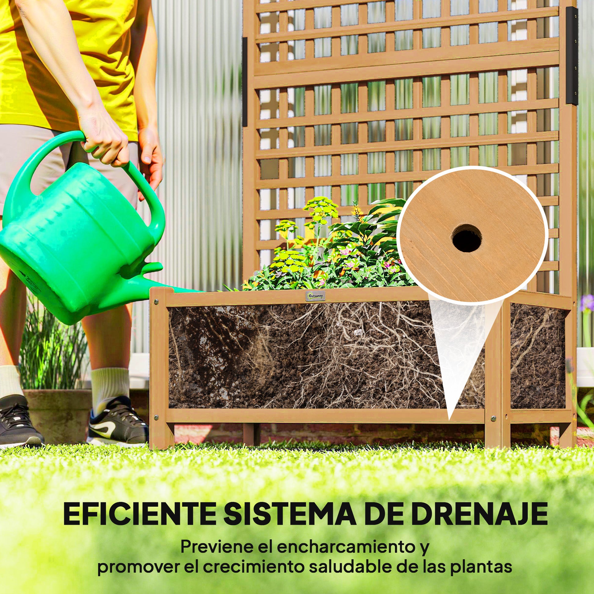 Outsunny Jardinera Con Enrejado De Madera Para Trepadora Plantas 90x45x183 Cm_5