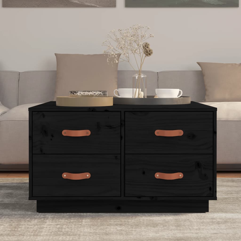 Mesa De Centro De Madera Maciza De Pino Negro 80x80x45 Cm_1