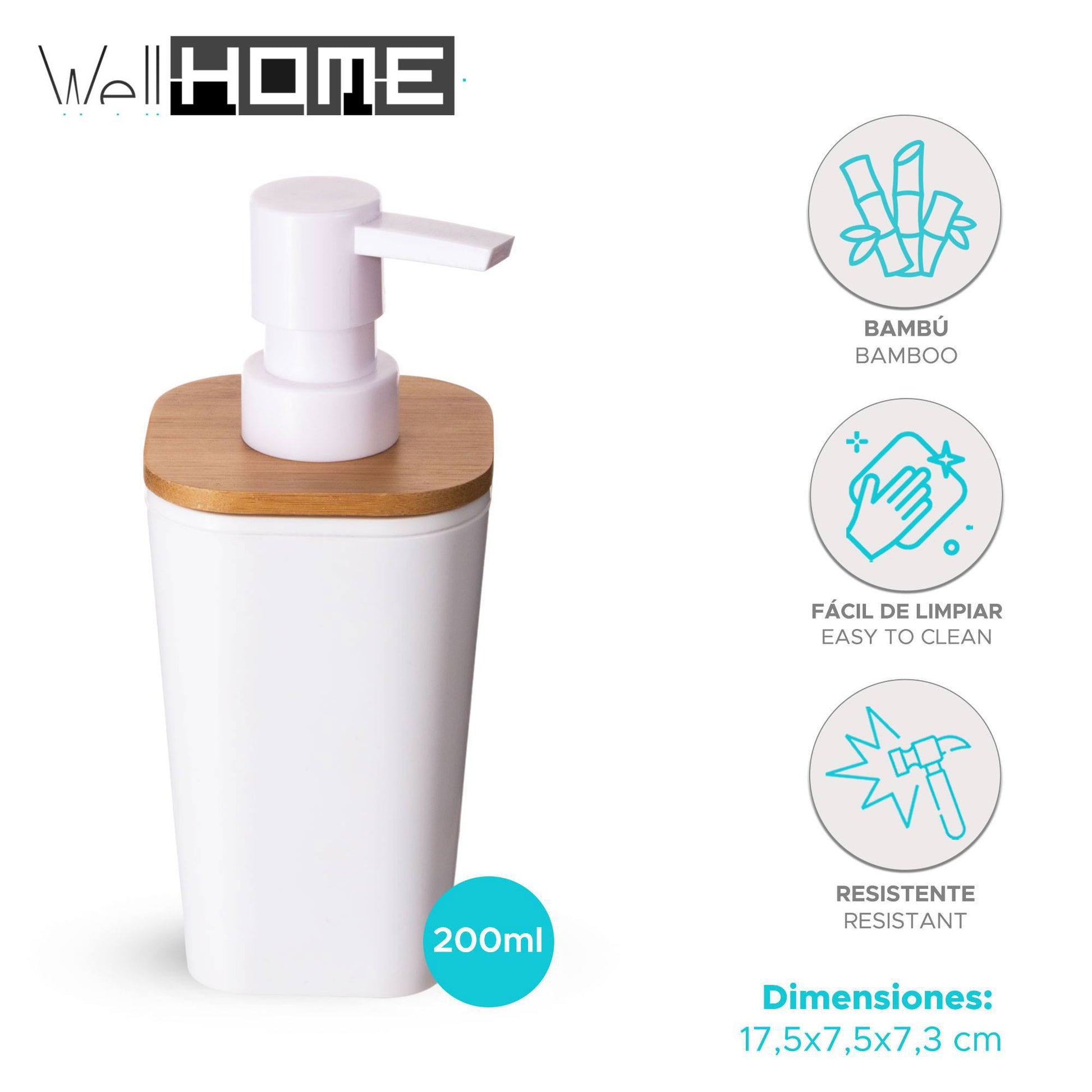 Dispensador De Jabón Blanco 'natureo' 200ml, Diseño Moderno Y Elegant