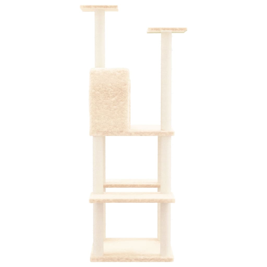 Rascador Para Gatos Con Postes De Sisal Color Crema 144,5 Cm_3