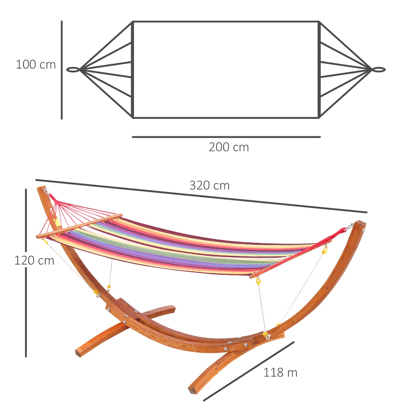 Outsunny Hamaca Con Soporte De Madera Tumbona Para Jardín Playa Carga 120kg_2