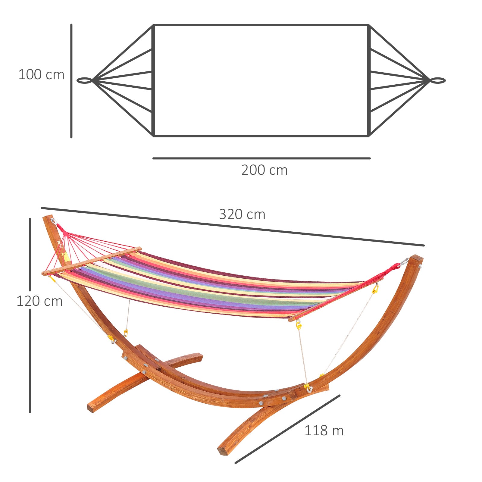 Outsunny Hamaca Con Soporte De Madera Tumbona Para Jardín Playa Carga 120kg_2