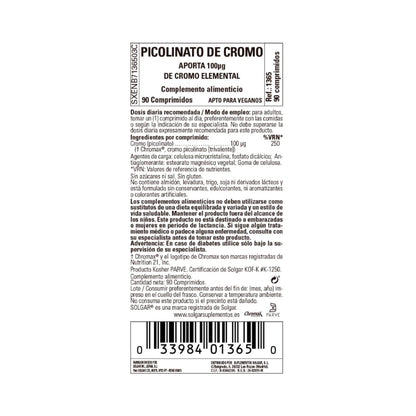 Picolinato de cromo sin levadura 90 cápsulas Solgar
