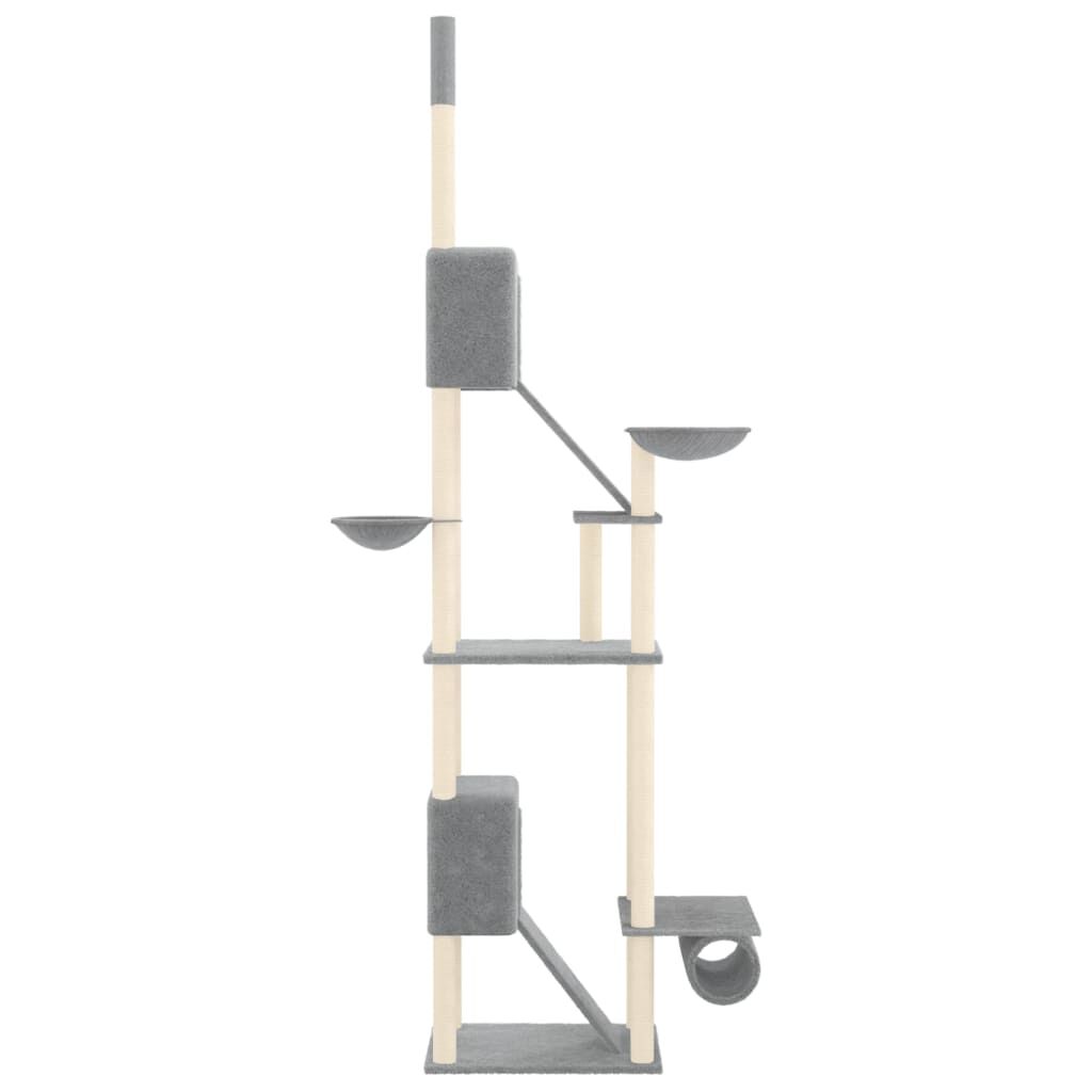 Vidaxl Árbol Rascador Para Gatos Suelo A Techo Gris Claro 277-303 Cm_3
