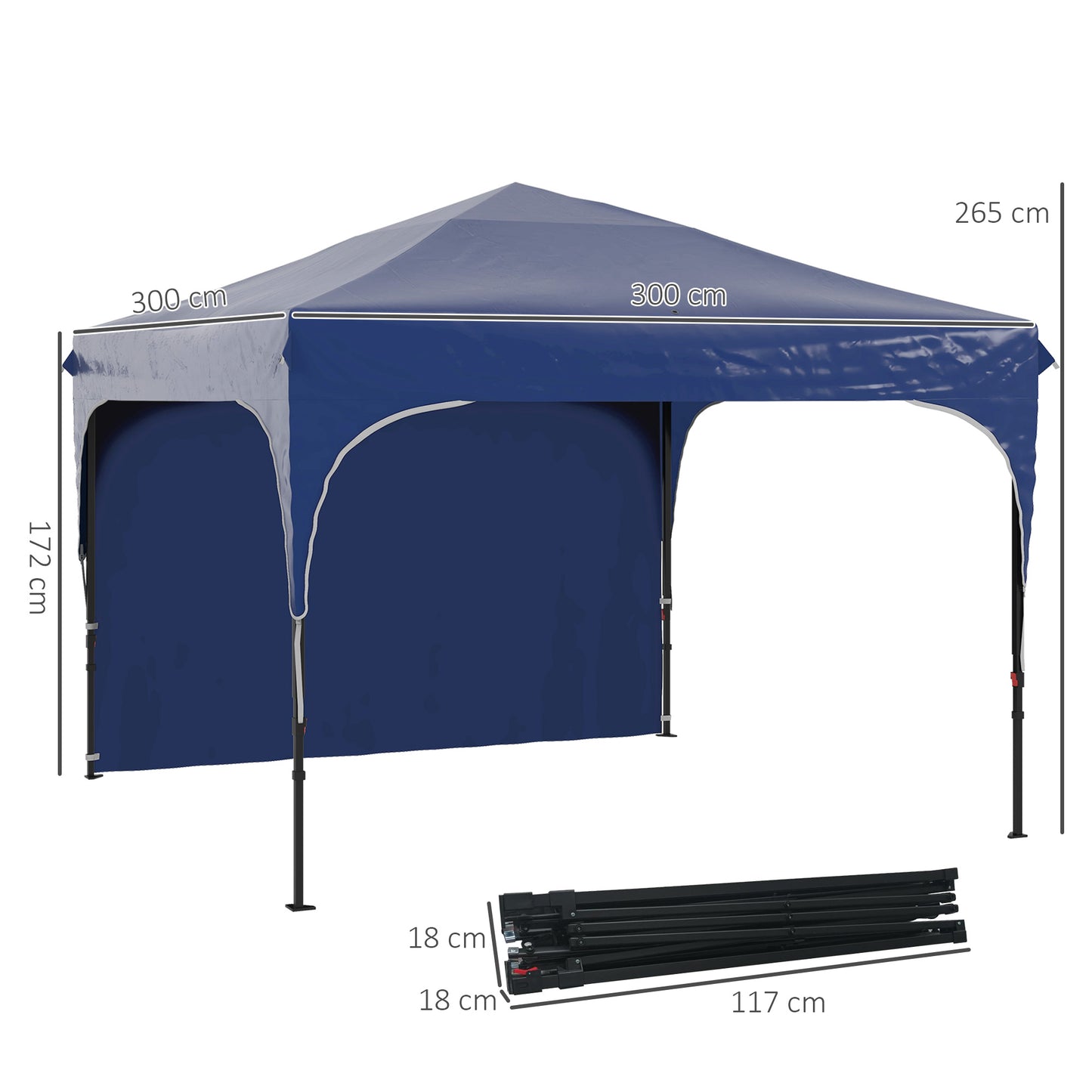 Outsunny Carpa Plegable 3x3 M Altura Ajustable 1 Pared Lateral Azul_2