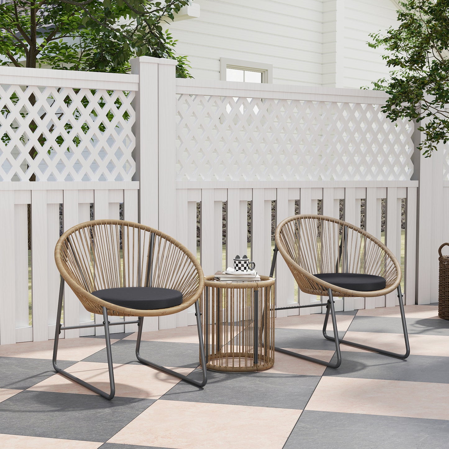 Outsunny Conjunto De Muebles De R 1 Mesa Redonda Y 2 Sillas Con Cojines Natural_1