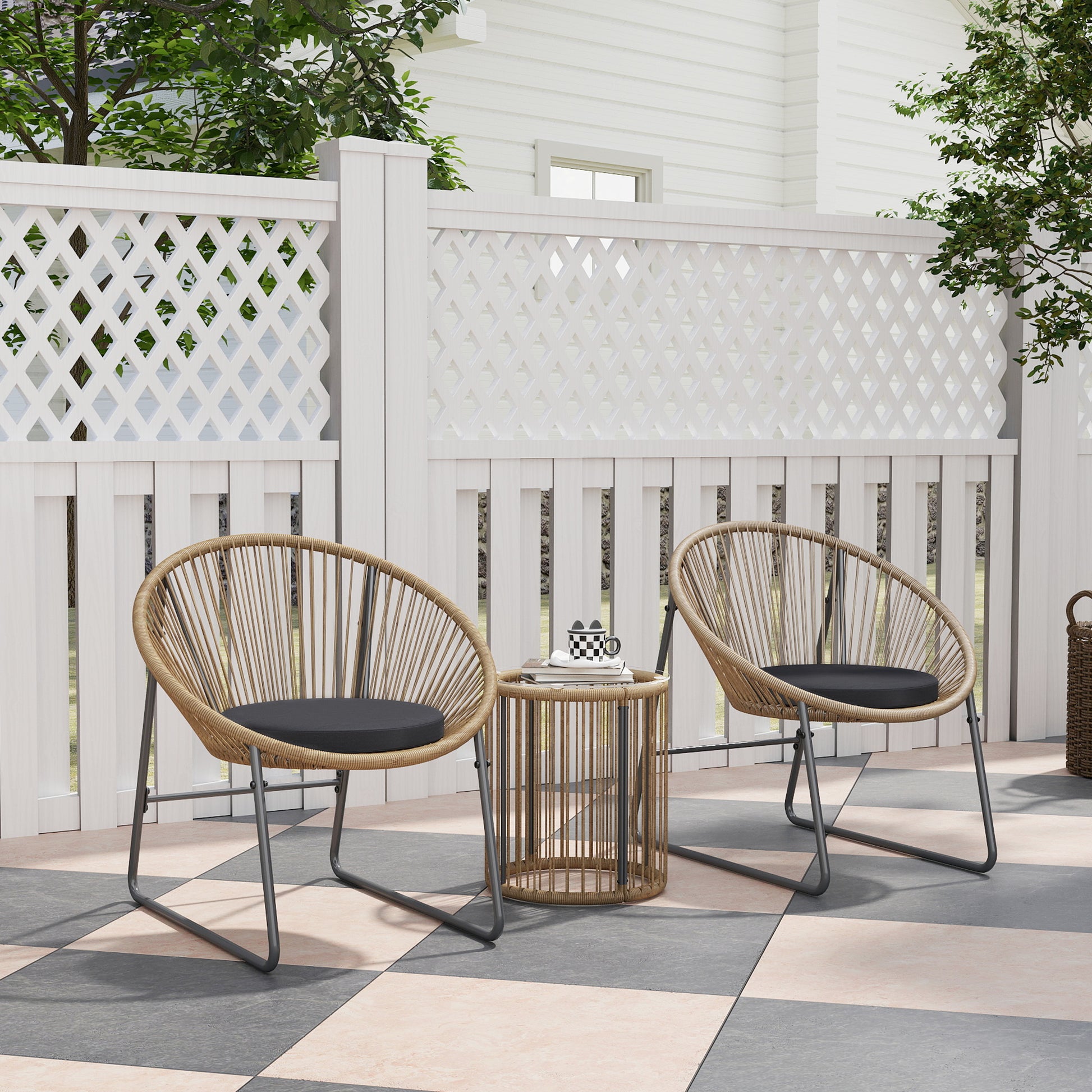 Outsunny Conjunto De Muebles De R 1 Mesa Redonda Y 2 Sillas Con Cojines Natural_1