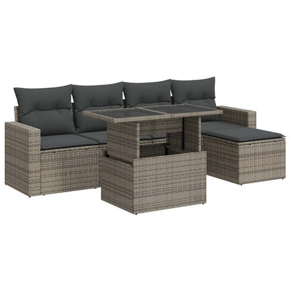 Set De Muebles De Jardín 6 Pzas Y Cojines Ratán Sintético Gris / Vetonek_0