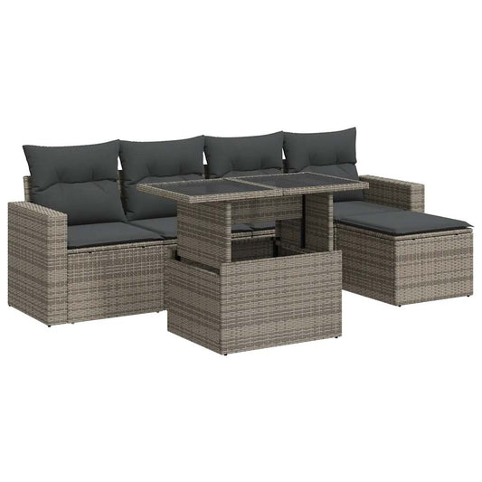Set De Muebles De Jardín 6 Pzas Y Cojines Ratán Sintético Gris / Vetonek_0