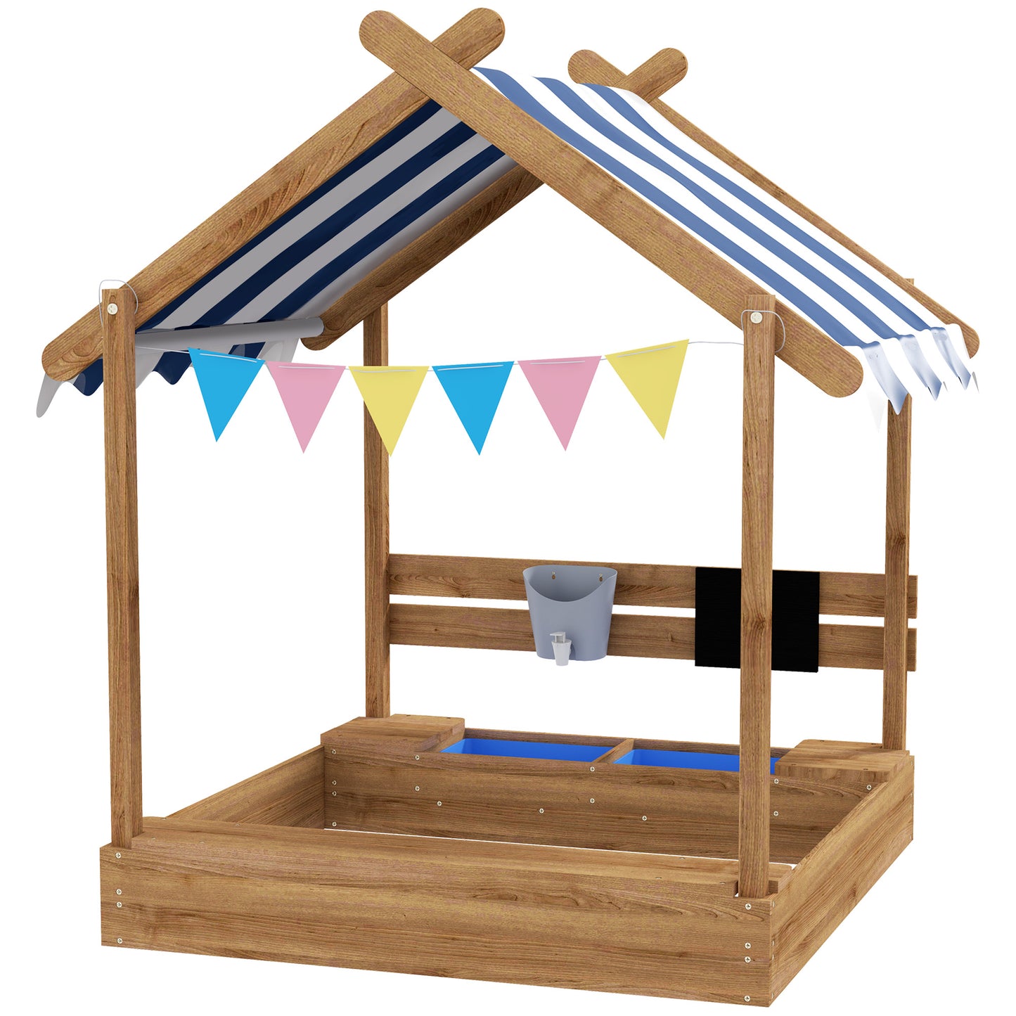 Outsunny Arenero Para Niños De Madera Con Toldo 124x116x146 Cm Marrón_0