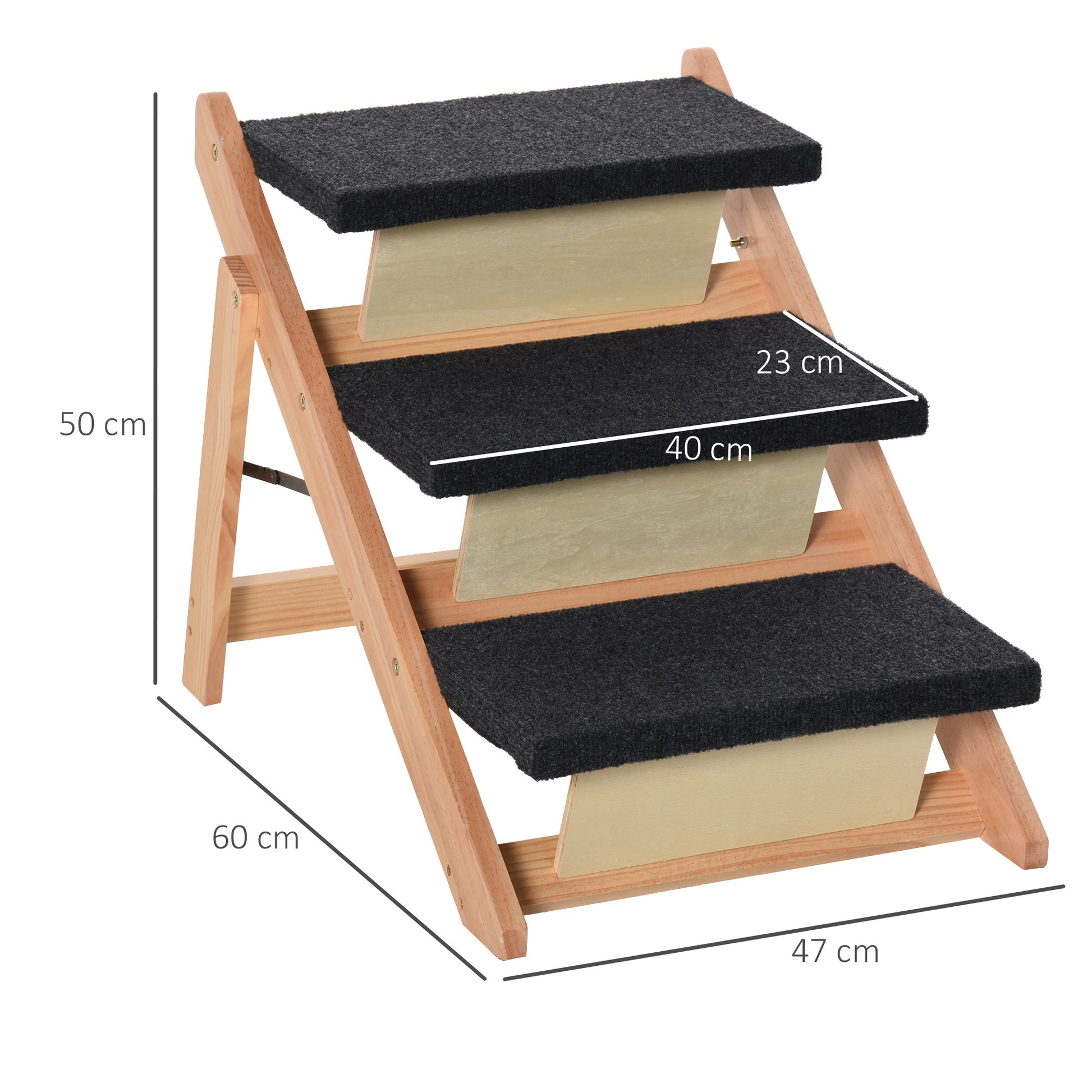Pawhut Escalera De Madera Para Perros Plegable Rampa Con 3 Escalones Cama_2
