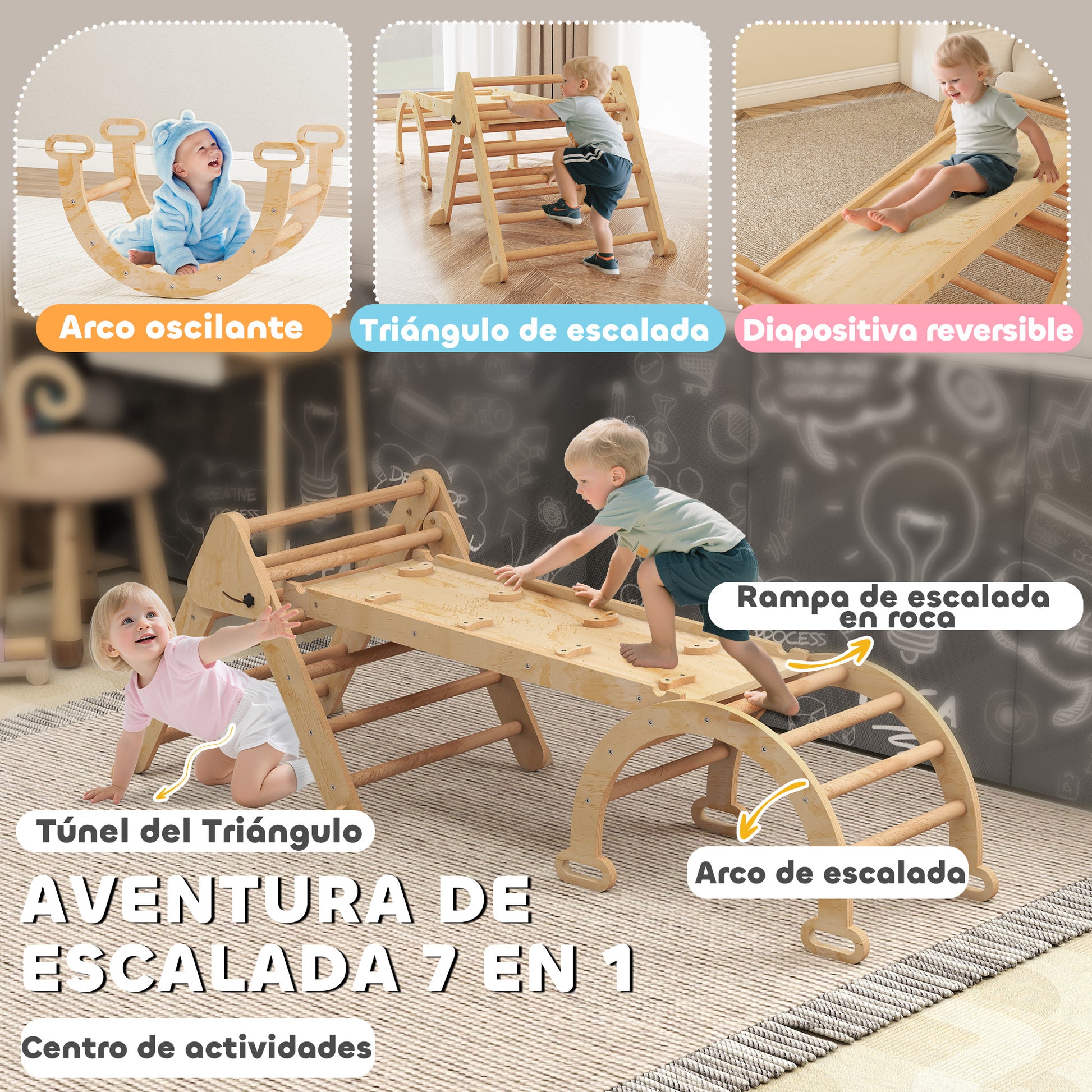 Aiyaplay 7 En 1 Triángulo De Escalada Montessori Con Arco Y Rampa_3