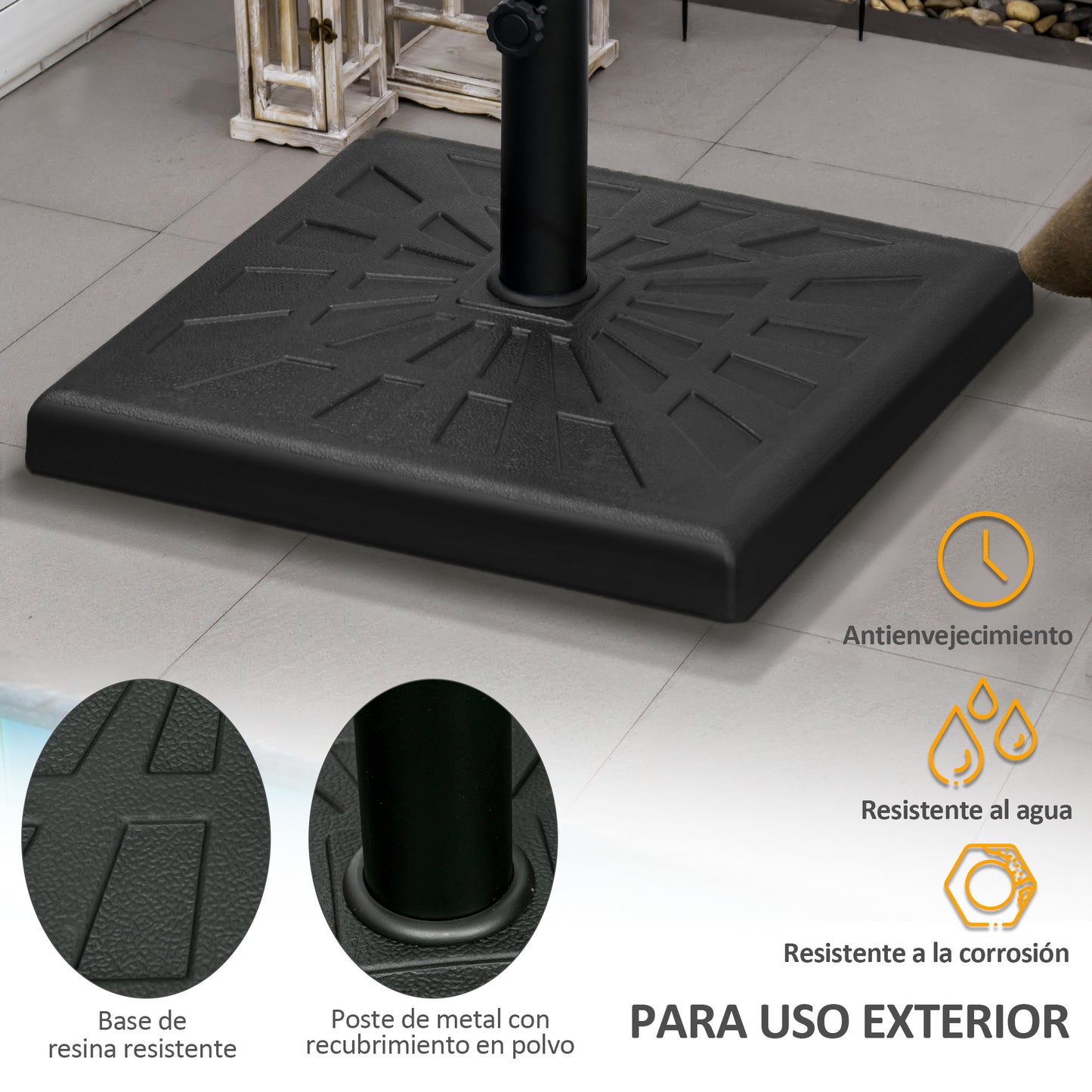 Outsunny Base De Sombrilla De Resina 19 Kg Para Mástil Ø32/38/48 Mm 51x51x32 Cm_4