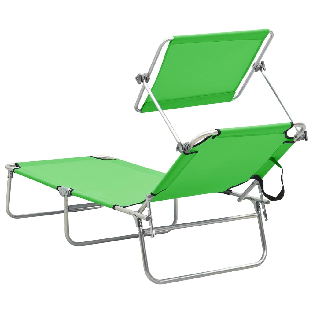 Tumbona Plegable Con Parasol De Acero Verde Manzana_4