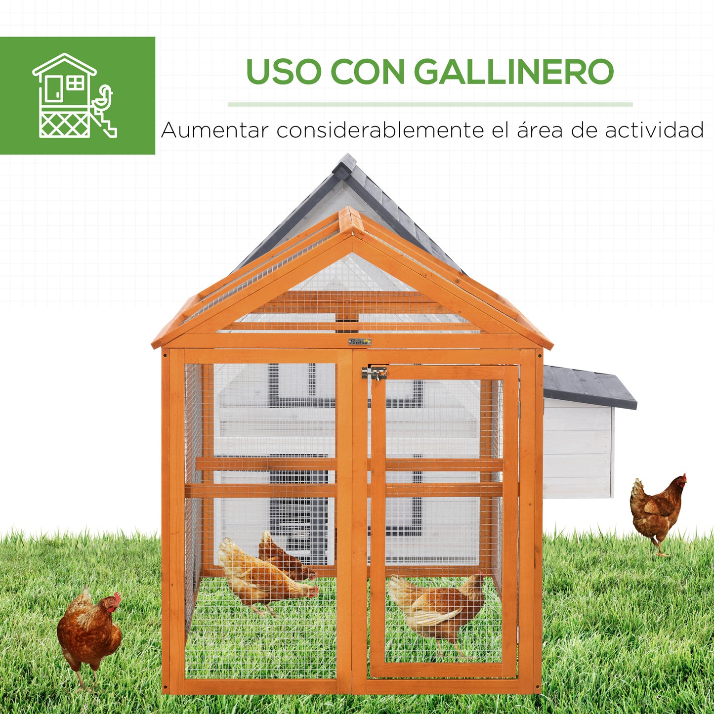 Pawhut Gallinero Para Exterior 140x88,5x106 Cm Para 1-3 Gallinas Madera Natural_5