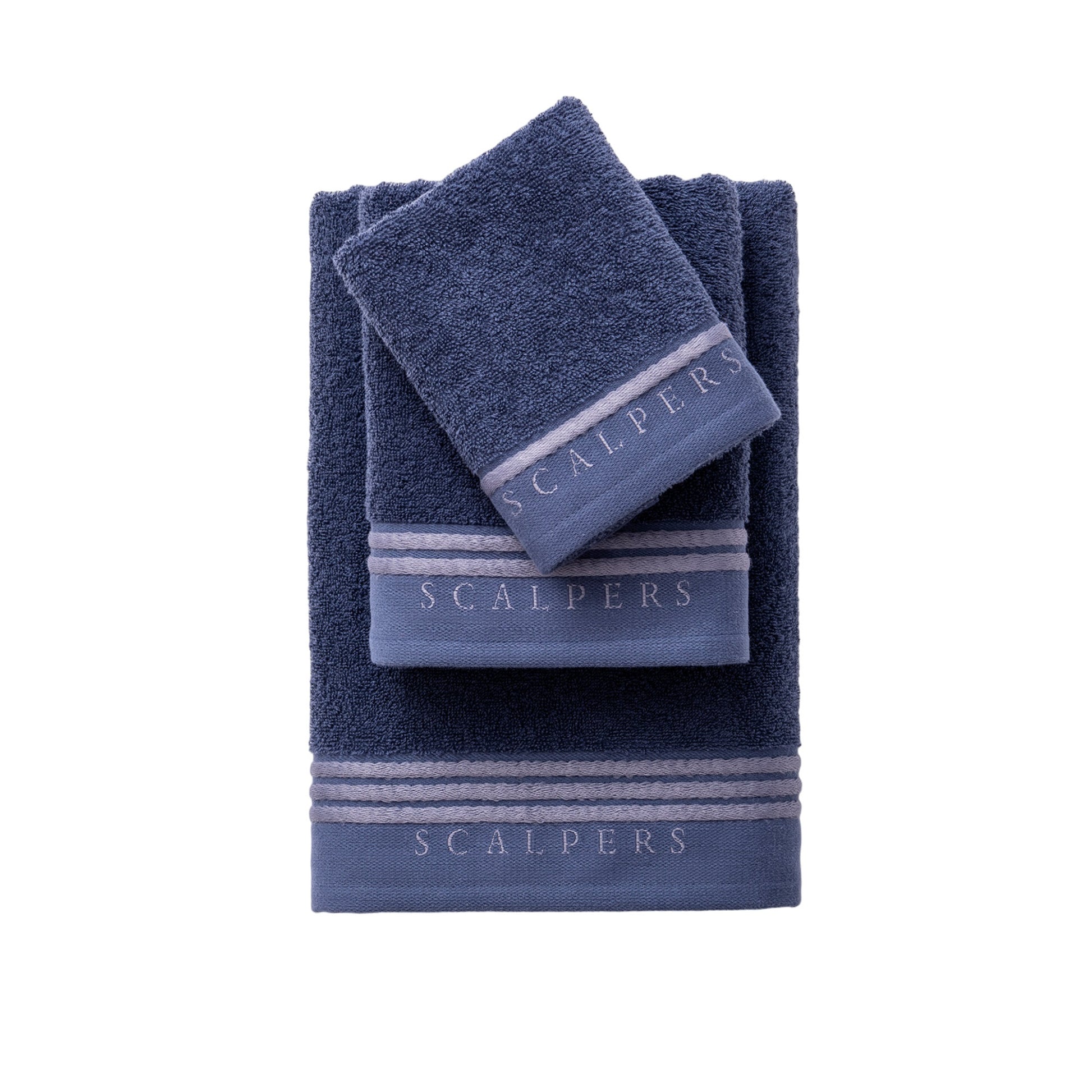Set Toallas Baño (tocador 30x50cm + Manos 50x90cm + Baño 70x140cm) En Algodón Azul Con Gris Scalpers Home_0