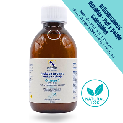 Aceite de sardina y anchoa salvaje con Omega-3 EPA/DHA para perros y gatos – 200 ml