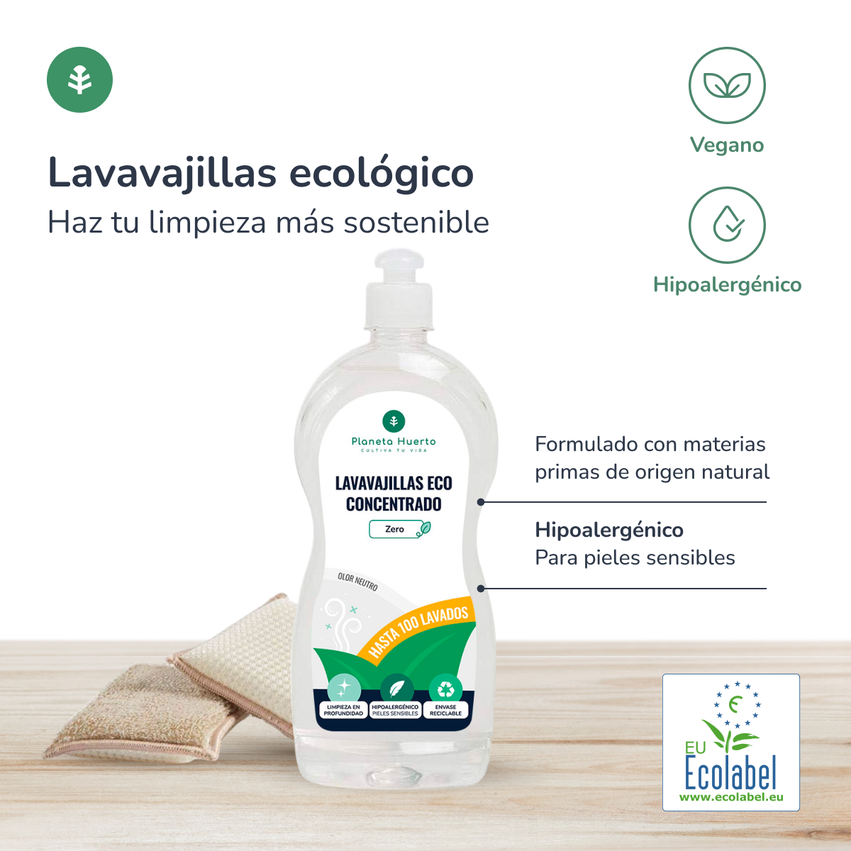 Pack 3xLavavajillas manual hipoalergénico sin perfume ECO Planeta Huerto 750 ml