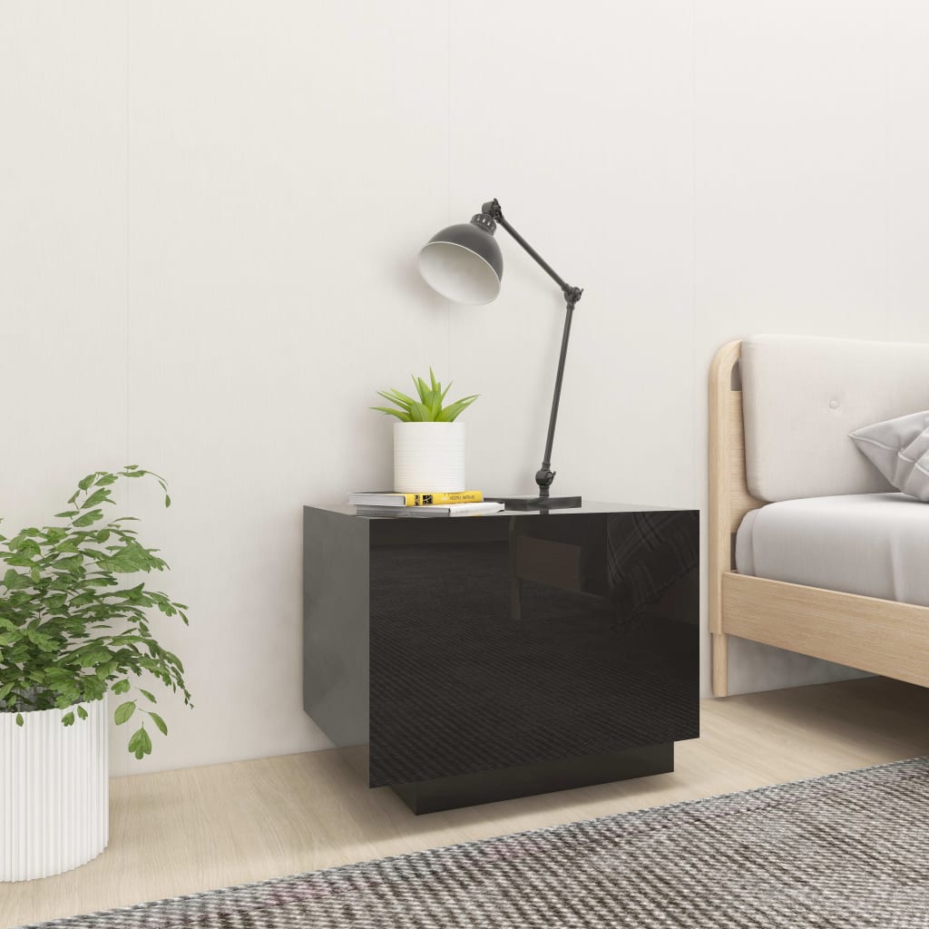Mesita De Noche Madera De Ingeniería Negro Brillo 100x35x40 Cm_1