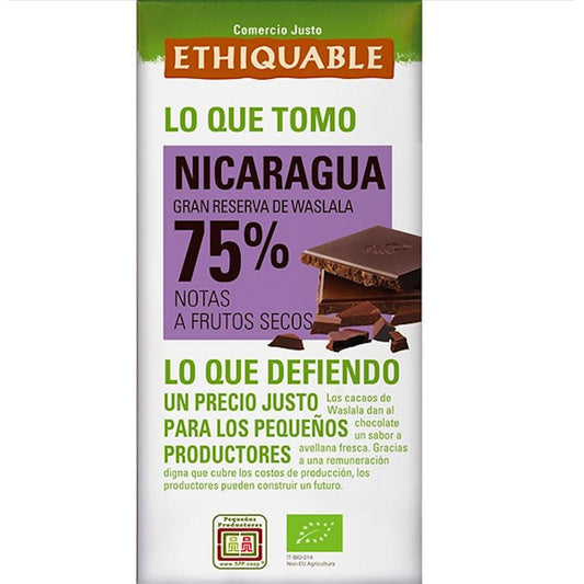 Chocolate Negro 75% Nicaragua BIO Ideas Comercio Justo 100 g