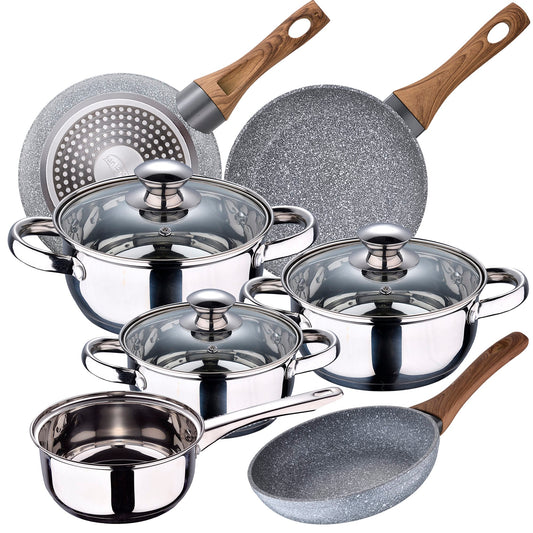 Bateria De Cocina 7 Piezas San Ignacio Faro De Acero Inoxidable Con Juego De Sartenes (22/24/26 Cm) San Ignacio Daimiel En Aluminio Forjado_0