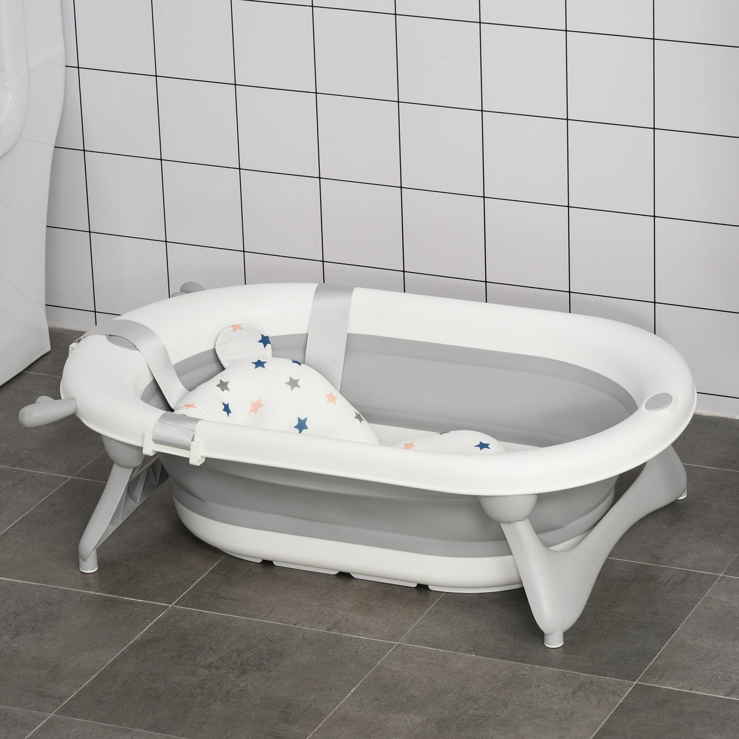 Homcom Bañera Plegable Bebé Recién Nacido Hasta 3 Años 35l Con Cojín Y Tapón_1
