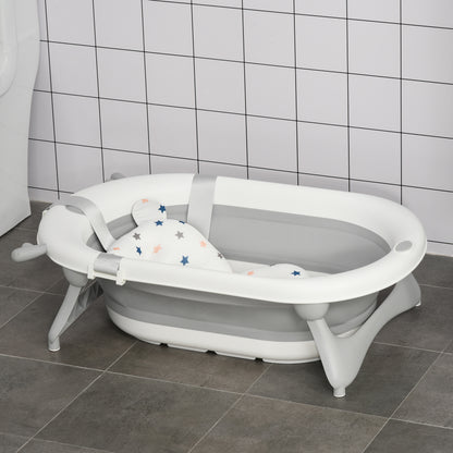 Homcom Bañera Plegable Bebé Recién Nacido Hasta 3 Años 35l Con Cojín Y Tapón_1