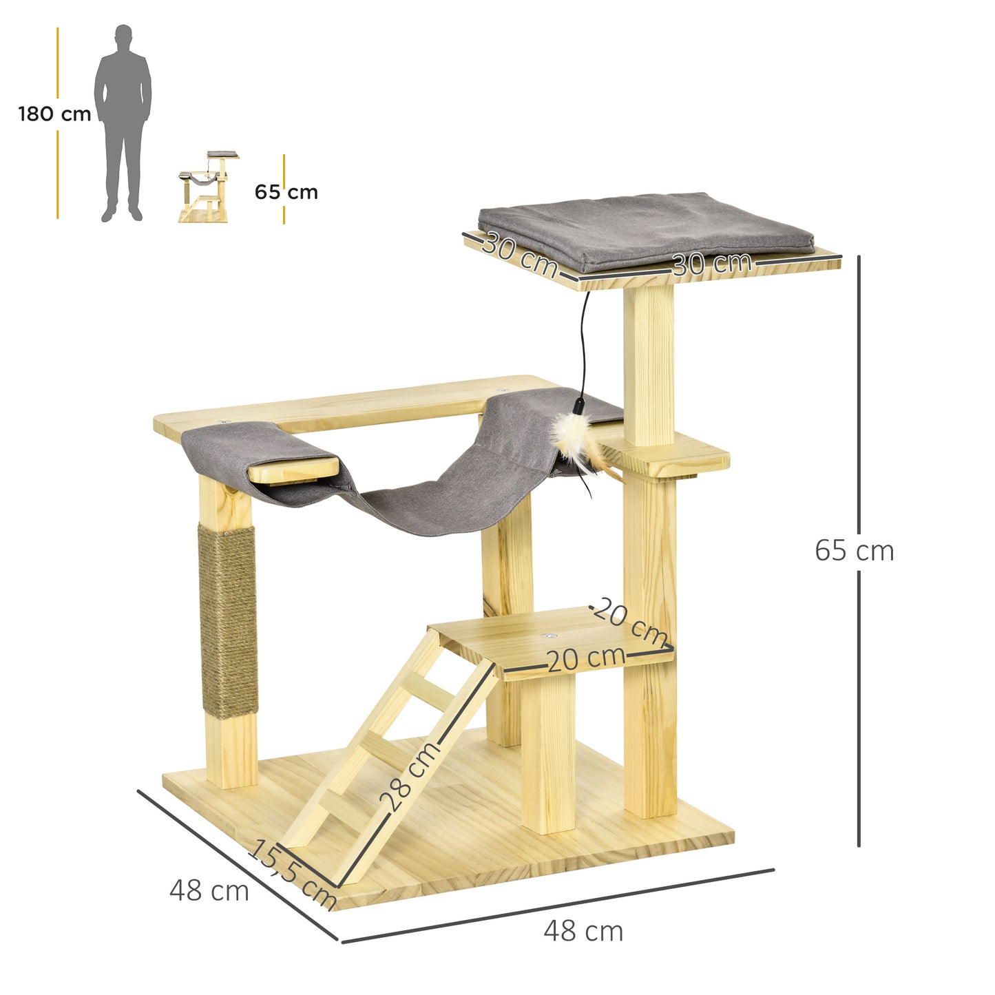 Pawhut Árbol Rascador Para Gatos De Madera Altura 65 Cm Para Interior Y Exterior_2