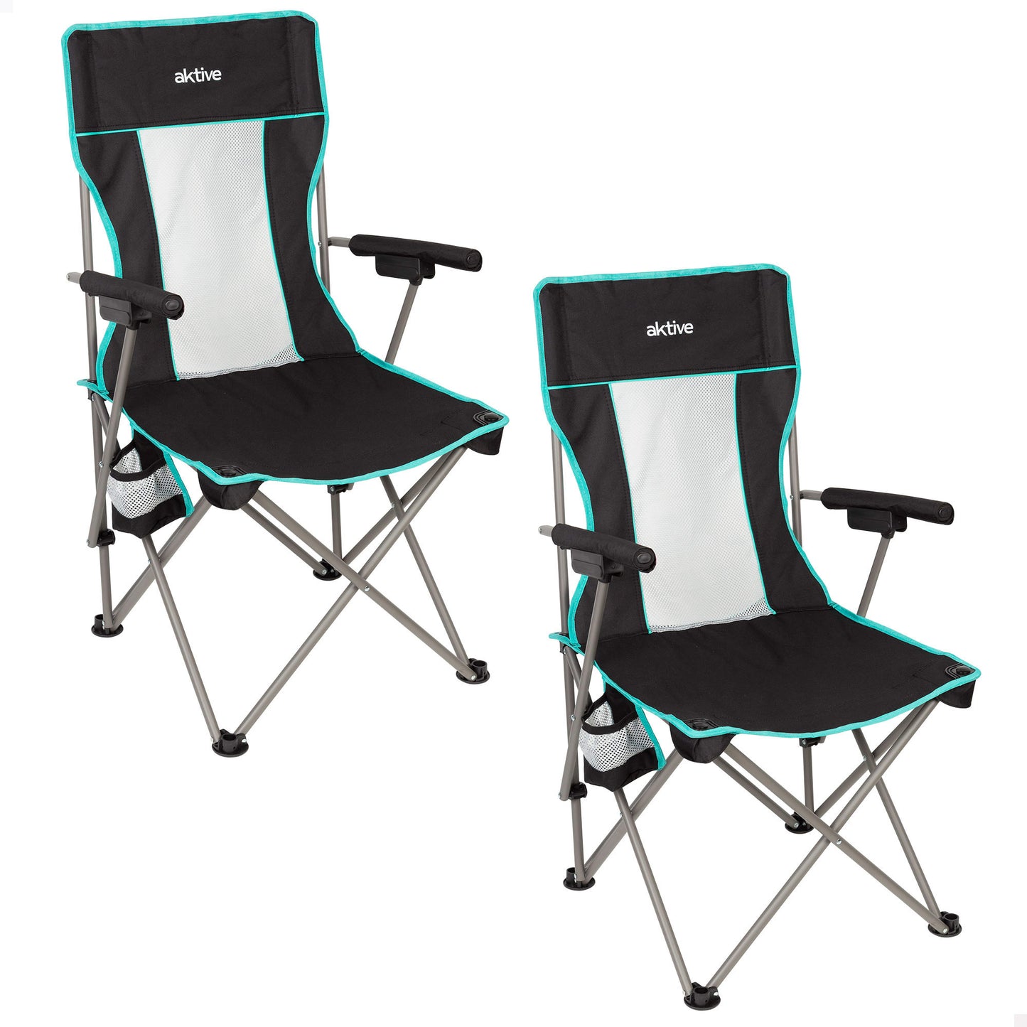 Aktive Pack 2 Sillas Plegables Camping Deluxe 60x57x41 Cm Negro Con Respaldo De Rejilla_0