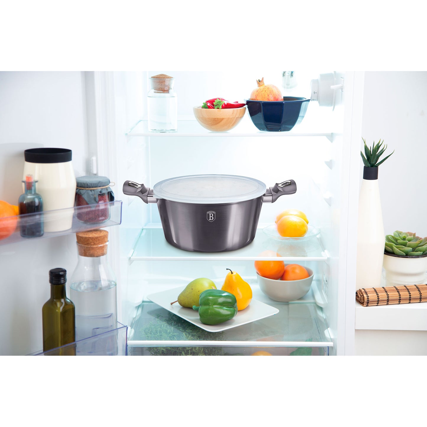 Batería De Cocina Aluminio Forjado Antiadherente Sin Pfoa, Set 2 Cacerolas, 1 Sartén, Tapas Berlinger Haus Carbon Pro Gris Oscuro