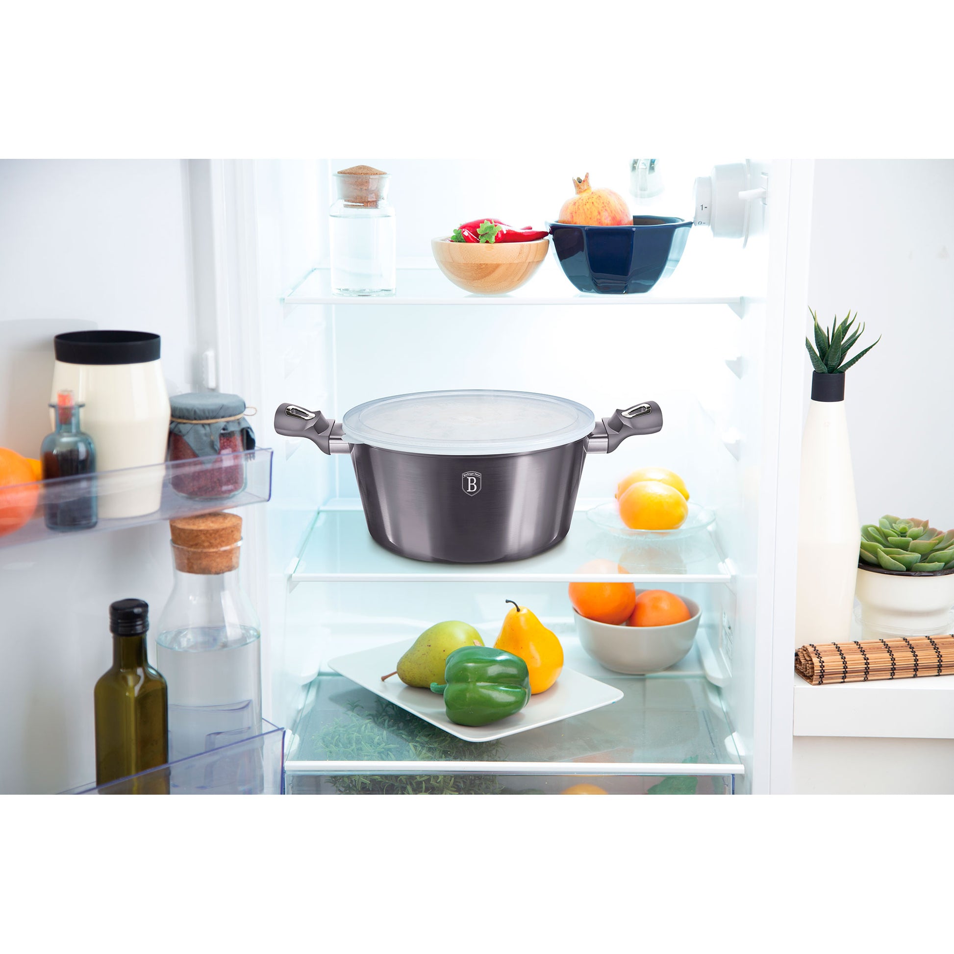 Batería De Cocina Aluminio Forjado Antiadherente Sin Pfoa, Set 2 Cacerolas, 1 Sartén, Tapas Berlinger Haus Carbon Pro Gris Oscuro