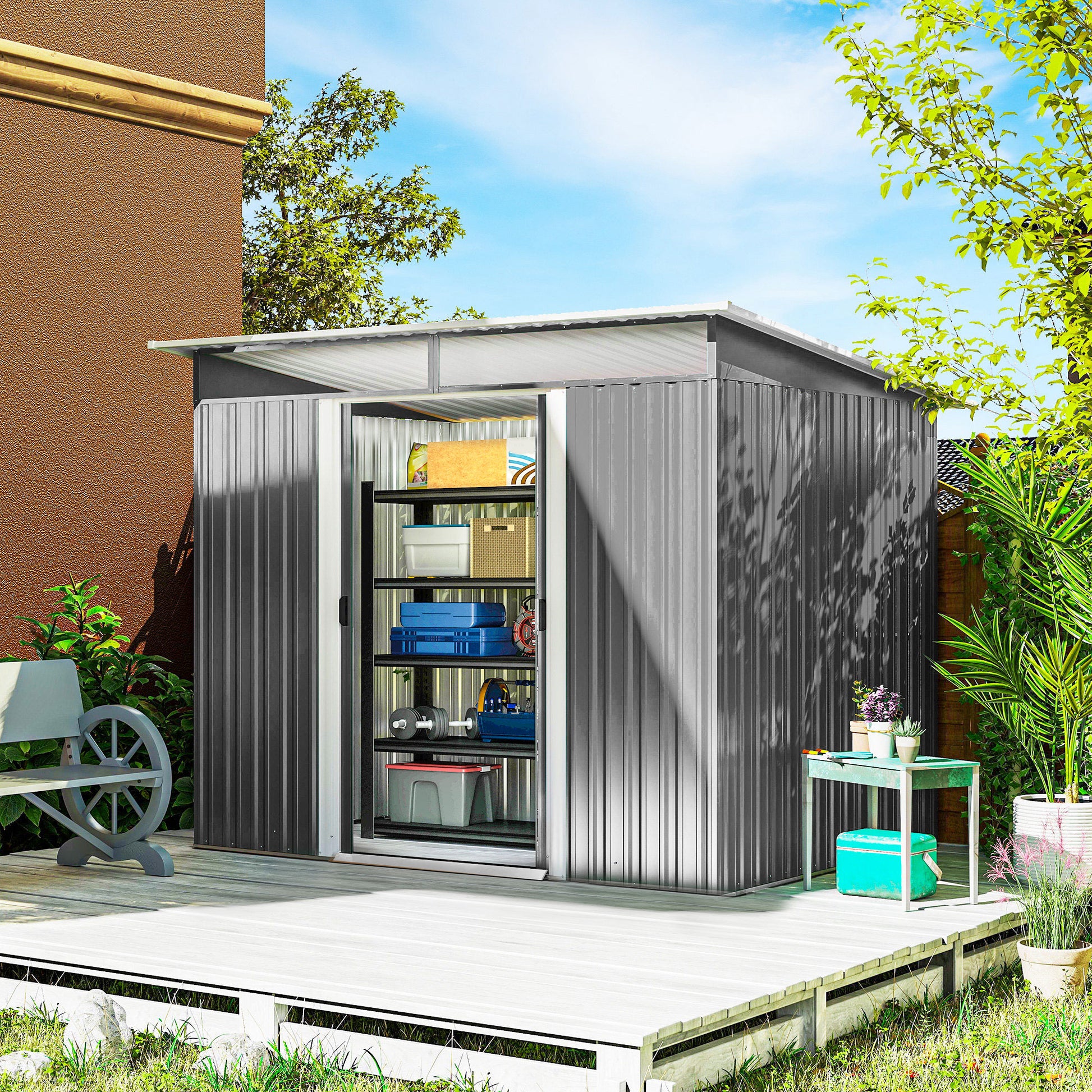 Outsunny Cobertizo De Jardín Exterior 4,5 M² 260x194x200 Cm Con 2 Puertas_1