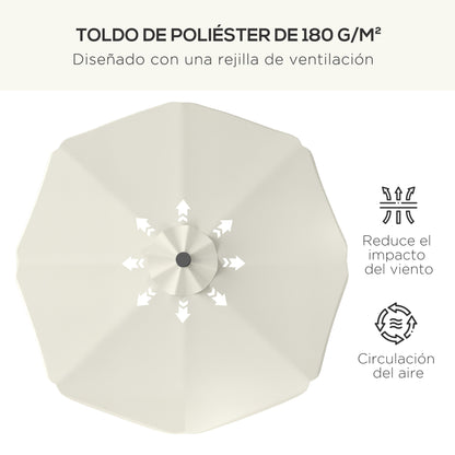 Outsunny Sombrilla De Jardín Ø292x254 Cm Con 32 Luces Led Solares Crema_5