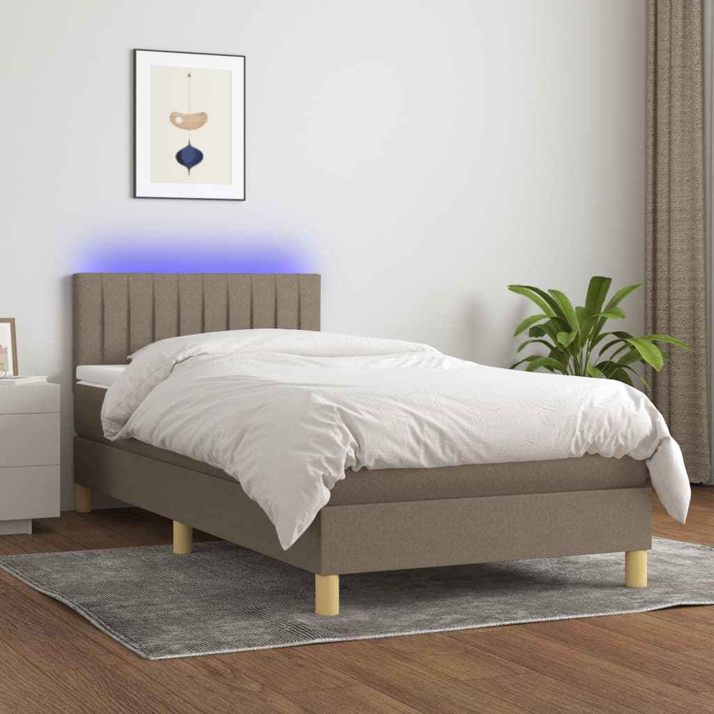 Cama Box Spring Con Colchón Led Tela Gris Taupe 100x200 Cm / Vetonek_4