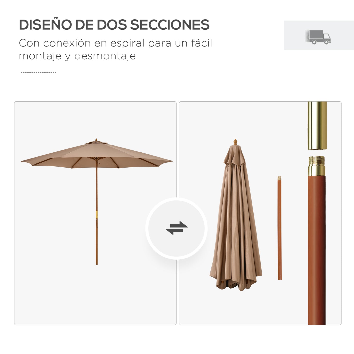 Outsunny Sombrilla De Jardín Ø300 Cm Con Sistema De Polea Y Techo Ventilado_3