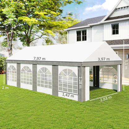 Outsunny Carpa Para Fiesta 4x8 M Con Paredes Extraíbles Puertas Y Ventanas Gris_2