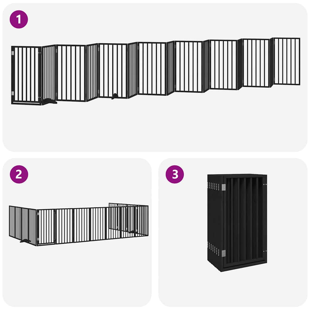 Vidaxl Puerta De Perros Plegable 15 Paneles Madera Álamo Negra 750 Cm_3