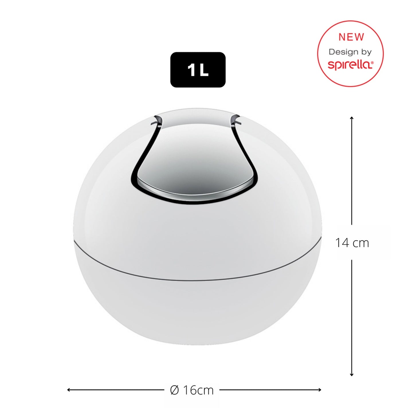 Spirella Colección Bowl, Papelera Ø16 X 14 Cm (1 Litro), Poliestirol, Blanco_1