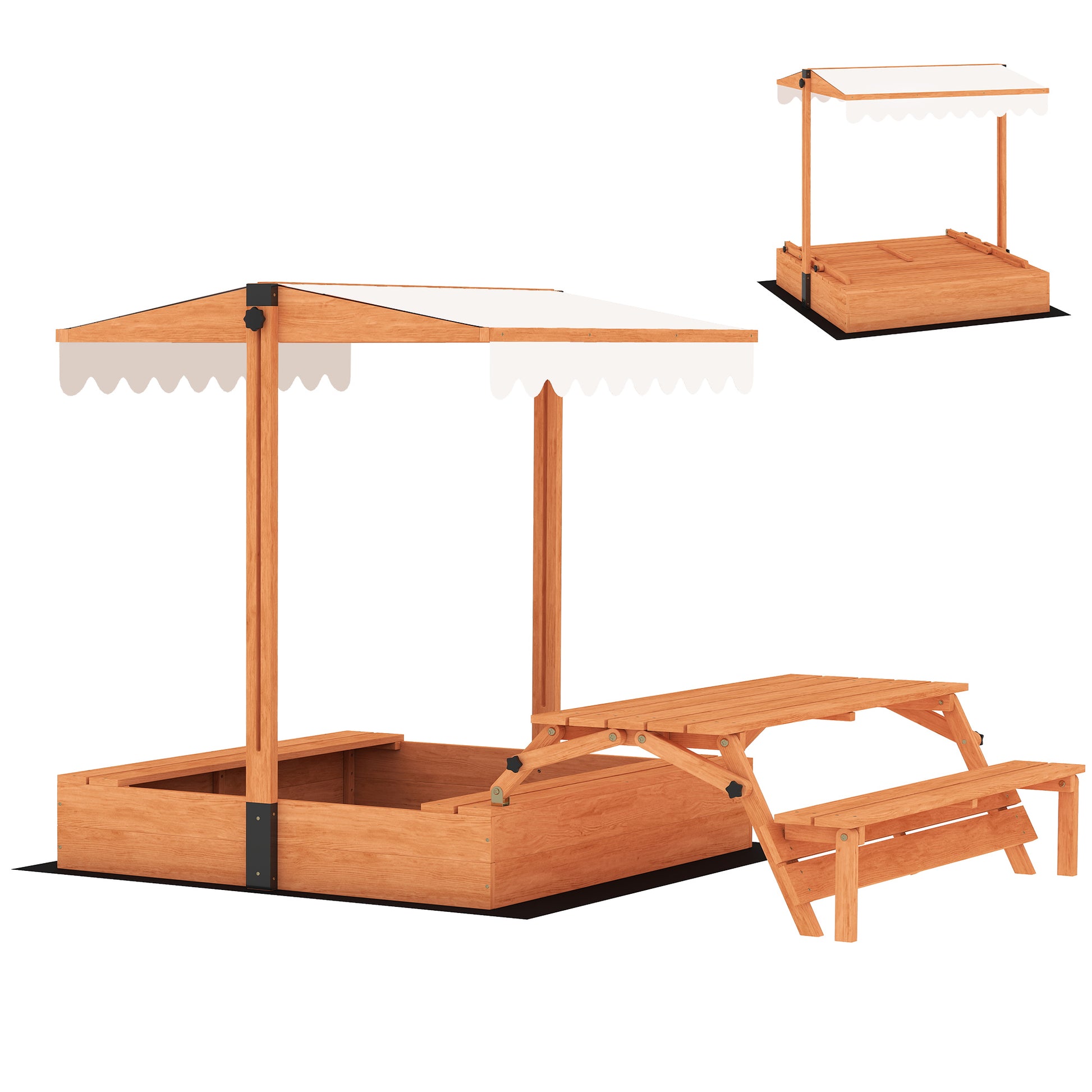 Aiyaplay Arenero Para Niños De Madera Con Toldo Ajustable Mesa Con Bancos Marrón_0