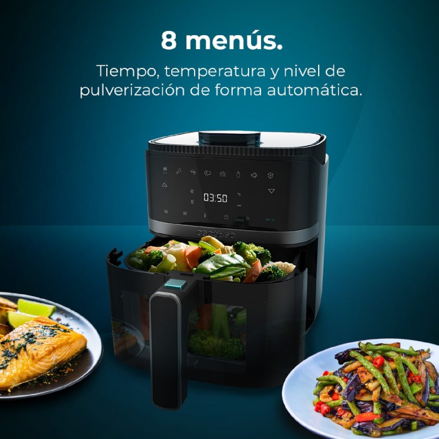 Freidora De Aire Sin Aceite De 5 L Cecofry Drip 5000 Air Fryer. 1500 W, Spray De Agua, 8 Menús, Tecnología Perfectcook, 80-200ºc, Ventana, Luz Inter_2