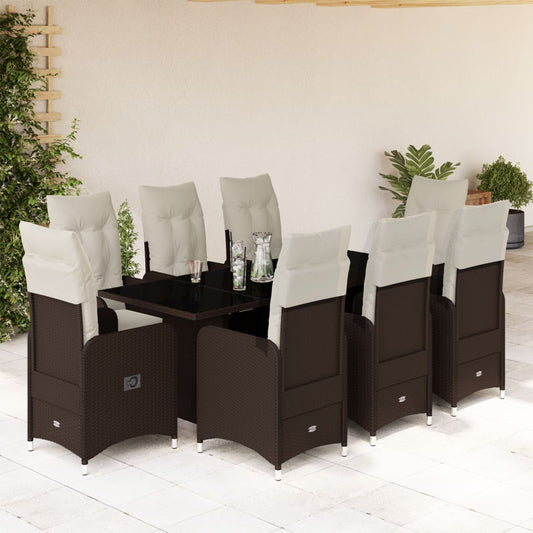Set De Mesa Y Sillas Jardín 9 Piezas Y Cojines Ratán Pe Marrón / Vetonek_0