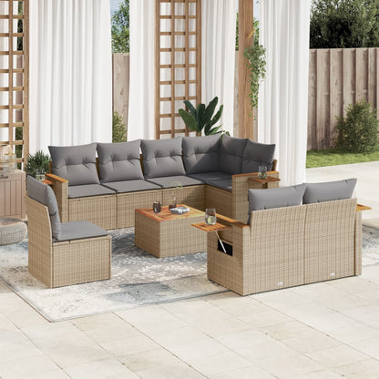 Set De Sofás De Jardín 9 Pzas Con Cojines Ratán Sintético Beige / Vetonek_1