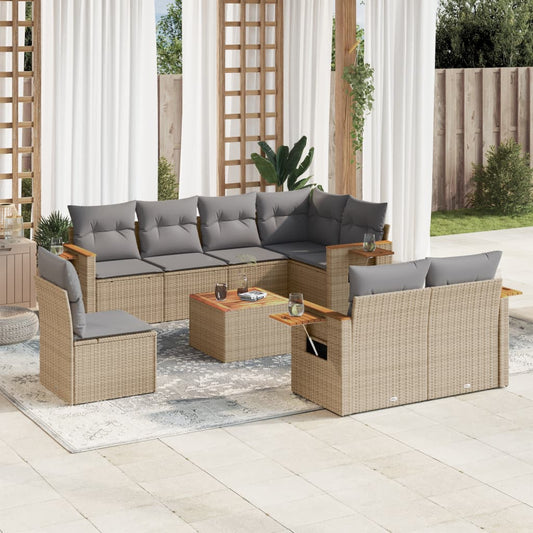 Set De Sofás De Jardín 9 Pzas Con Cojines Ratán Sintético Beige / Vetonek_1