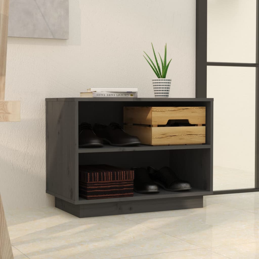 Armario Zapatero De Madera Maciza De Pino Gris 60x34x45 Cm / Vetonek_1