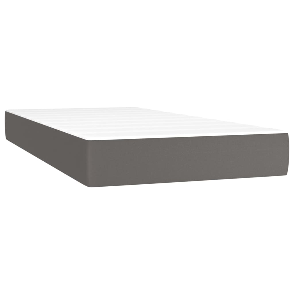 Cama Box Spring Y Colchón Led Cuero Sintético Gris 80x200 Cm / Vetonek_1