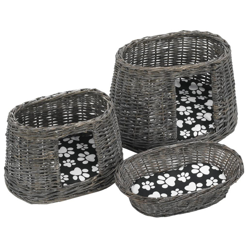 Vidaxl Cestas De Gatos 3 Uds Con Cojines Sauce Natural Gris 47x34x60cm_5