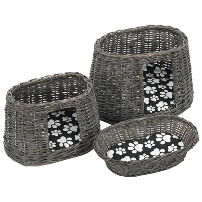 Vidaxl Cestas De Gatos 3 Uds Con Cojines Sauce Natural Gris 47x34x60cm_5